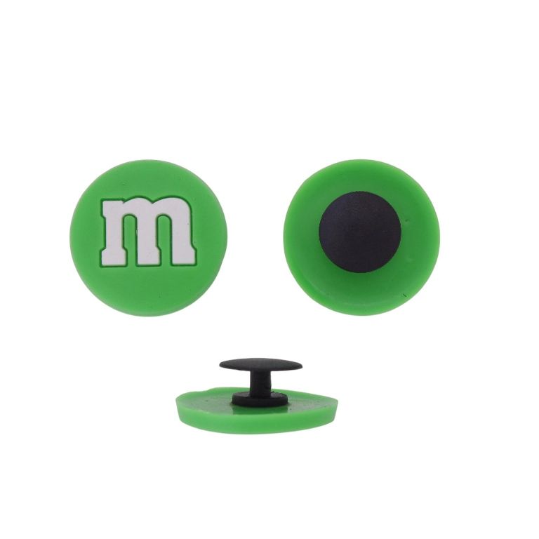 PLASTIC BEADS - RUBBER 3D - BUTTON - CIRCLE 03 WITH LETTER - 23x3mm GREEN-WHITE - 2pcs.