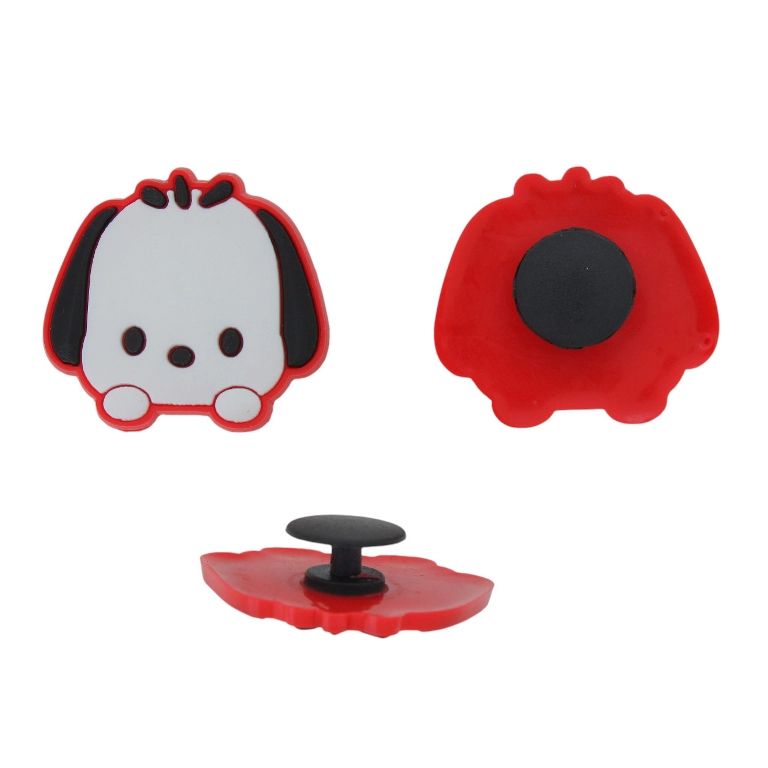 PLASTIC BEADS - RUBBER 3D - BUTTON - DOG 05 - 30x27x3mm RED-WHITE-BLACK - PACKAGE 20pcs.