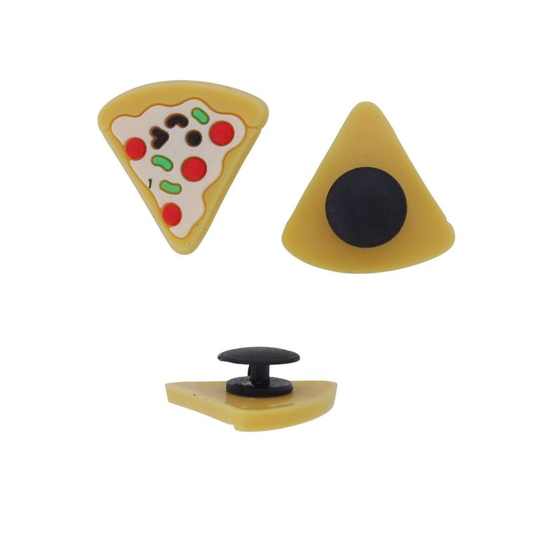 PLASTIC BEADS - RUBBER 3D - BUTTON - PIZZA 01 - 25x25x3mm ECRU (DARK)-RED - 2pcs.