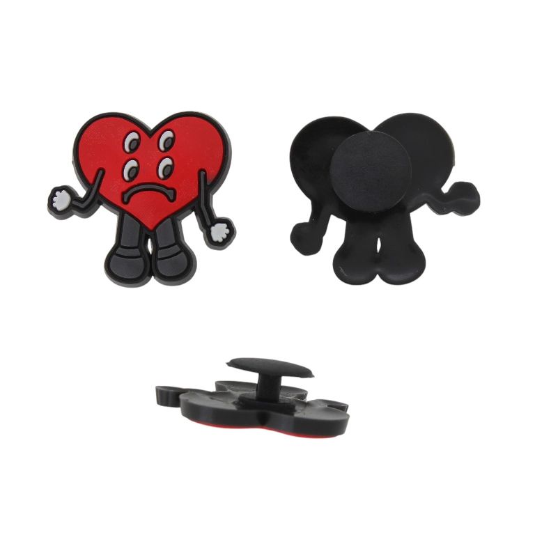 PLASTIC BEADS - RUBBER 3D - BUTTON - HEART 21 - 29x25x3mm RED-BLACK - 2pcs.