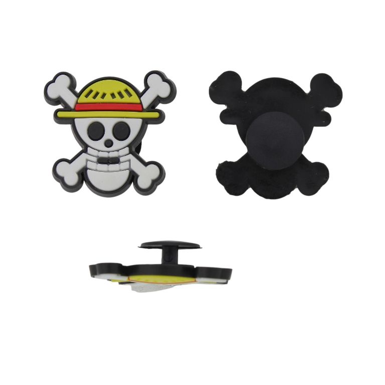 PLASTIC BEADS - RUBBER 3D - BUTTON - SKULL 01 - 28x27x3mm WHITE-YELLOW-BLACK - 2pcs.