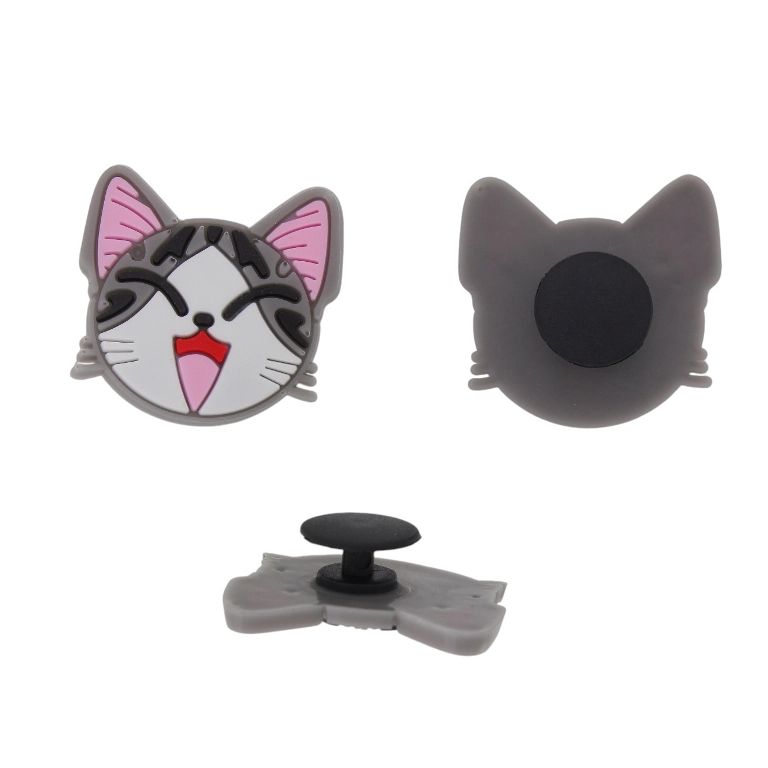 PLASTIC BEADS - RUBBER 3D - BUTTON - CAT 03 - 27x26x3mm GRAY-WHITE-PINK - 2pcs.