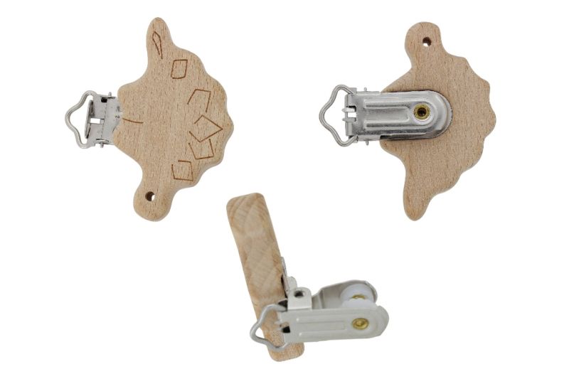 METAL ELEMENTS - ROUND SHAPE PACIFIER CLIPS - BEECH - DINOSAUR 01 - 55x32x10mm - NATURAL - 1pc.