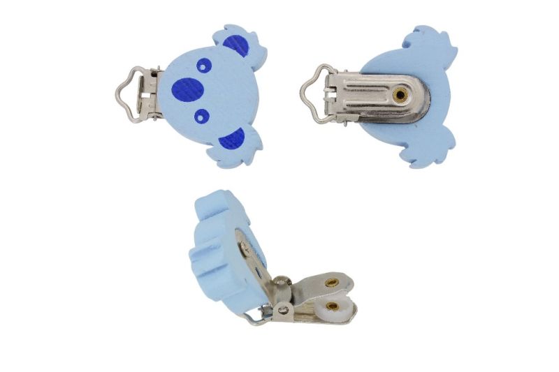 METAL ELEMENTS - ROUND SHAPE PACIFIER CLIPS - KOALA 01 - 39x28x10mm - BLUE-BLUE (DARK) - 1pc.