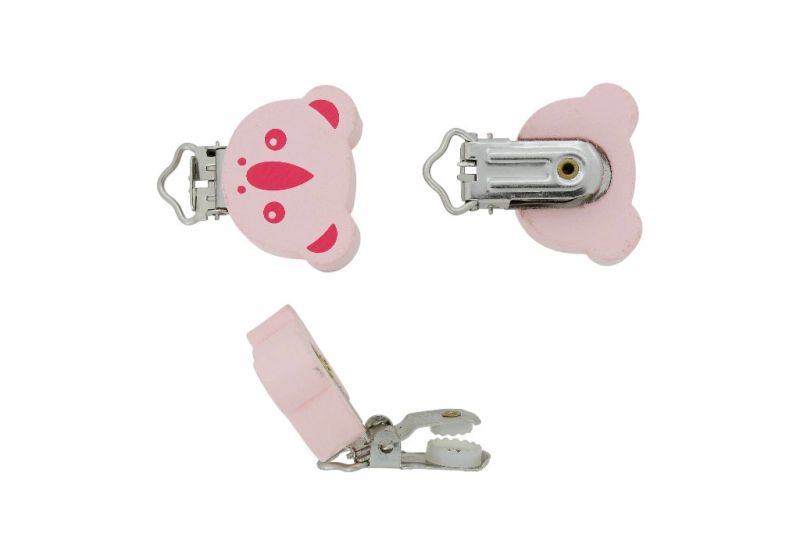 METAL ELEMENTS - ROUND SHAPE PACIFIER CLIPS - KOALA 02 - 34x27x10mm - PINK (LIGHT)-CYCLAMEN - 1pc.