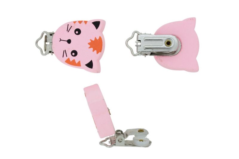 METAL ELEMENTS - ROUND SHAPE PACIFIER CLIPS - CAT 01 - 34x32x10mm - PINK (LIGHT)-ORANGE - PACKAGE 10pcs.