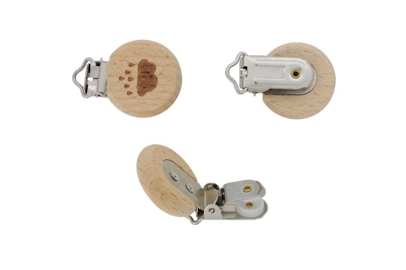 METAL ELEMENTS - ROUND SHAPE PACIFIER CLIPS - CIRCLE 30mm - BEECH - CLOUD 01 - NATURAL - 1pc.