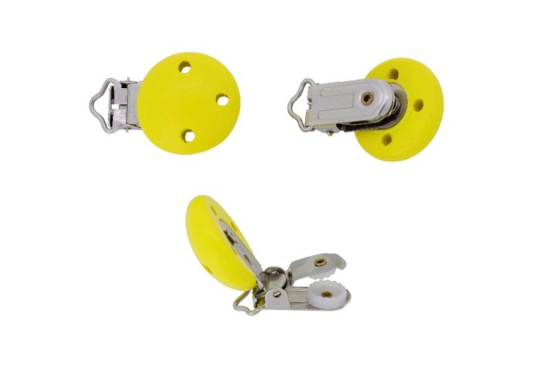 METAL ELEMENTS - ROUND SHAPE PACIFIER CLIPS - CIRCLE 30mm - YELLOW - PACKAGE 10pcs.