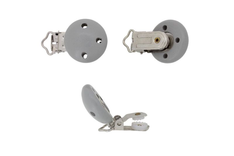 METAL ELEMENTS - ROUND SHAPE PACIFIER CLIPS - CIRCLE 30mm - GRAY - PACKAGE 10pcs.