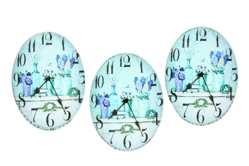GLASS BEADS - CABOCHONS PATTERN - HALF OVAL ELLIPTIC  30х40mm - CLOCK WITH VASE - PACKAGE 10pcs.
