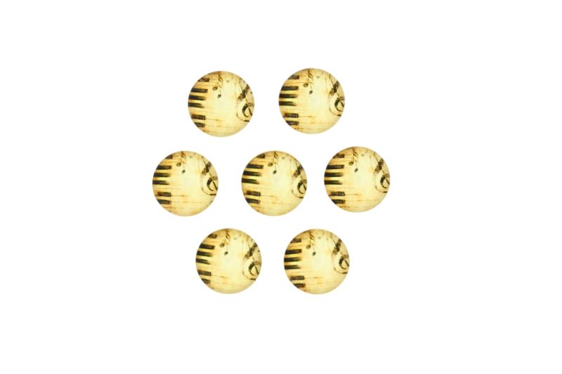 GLASS BEADS - CABOCHONS PATTERN - HALF ROUND 12mm - MUSIC - PIANO - PACKAGE 25pcs.