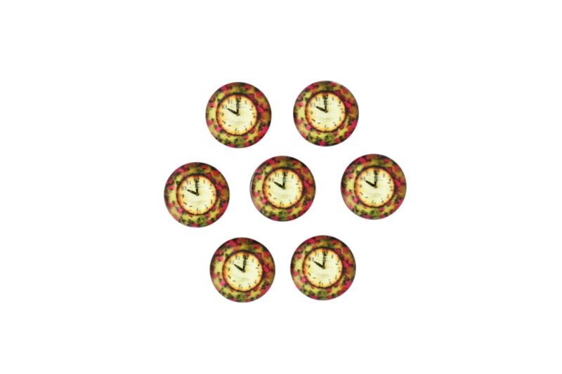 GLASS BEADS - CABOCHONS PATTERN - HALF ROUND 12mm - CLOCK - PACKAGE 25pcs.