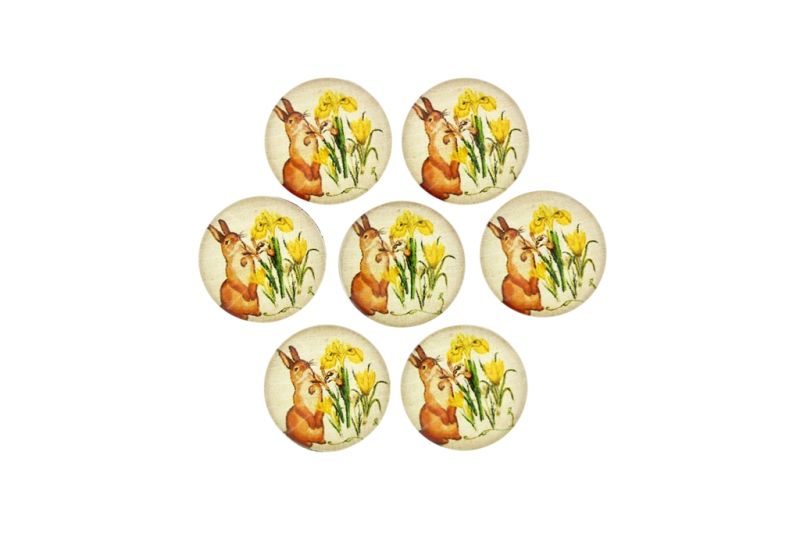 GLASS BEADS - CABOCHONS PATTERN - HALF ROUND 16mm - ANIMALS - RABBIT - PACKAGE 25pcs.