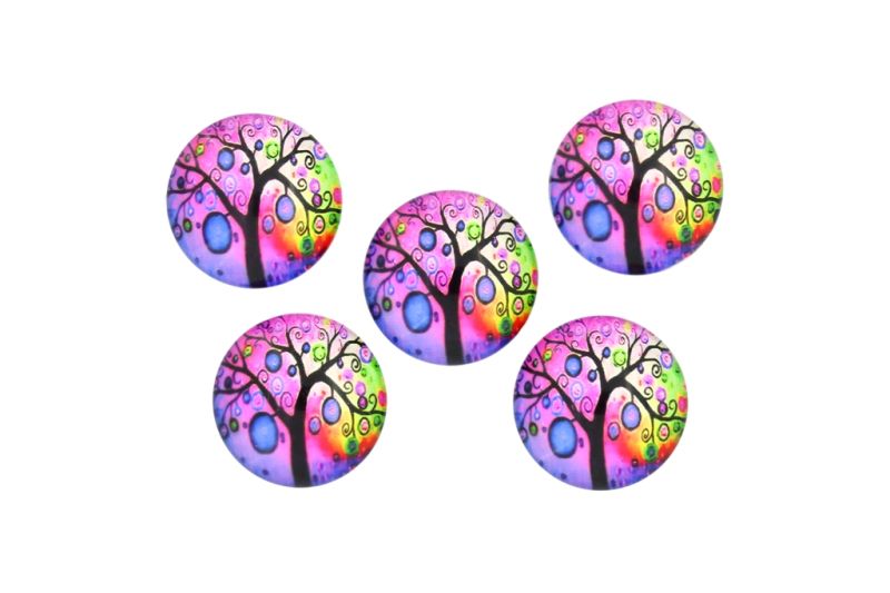 GLASS BEADS - CABOCHONS PATTERN - HALF ROUND 20mm - TREE - COLORFUL 01 - PACKAGE 25pcs.