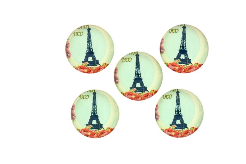 GLASS BEADS - CABOCHONS PATTERN - HALF ROUND 20mm - LANDMARKS - EIFFEL TOWER AND ROSES 01 - PACKAGE 25pcs.