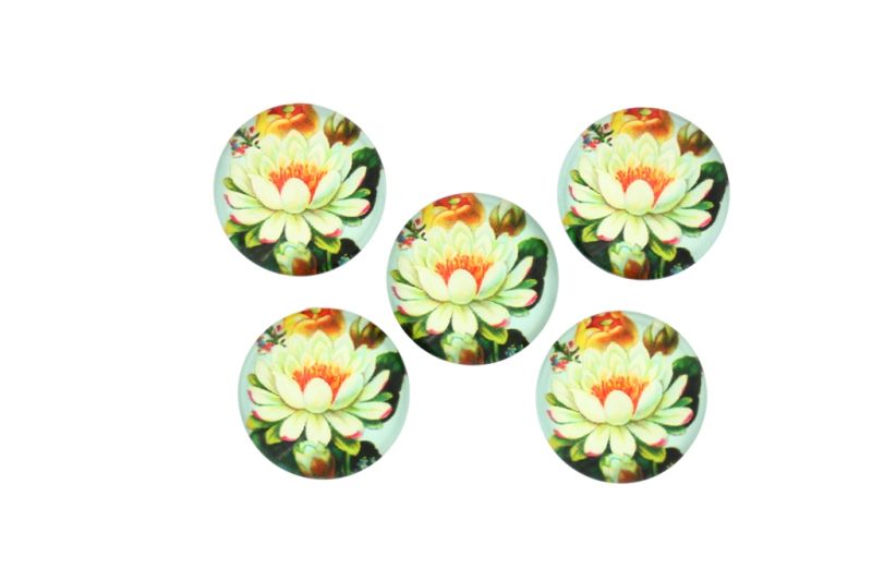 GLASS BEADS - CABOCHONS PATTERN - HALF ROUND 20mm - FLOWERS - LOTUS WHITE - PACKAGE 25pcs.