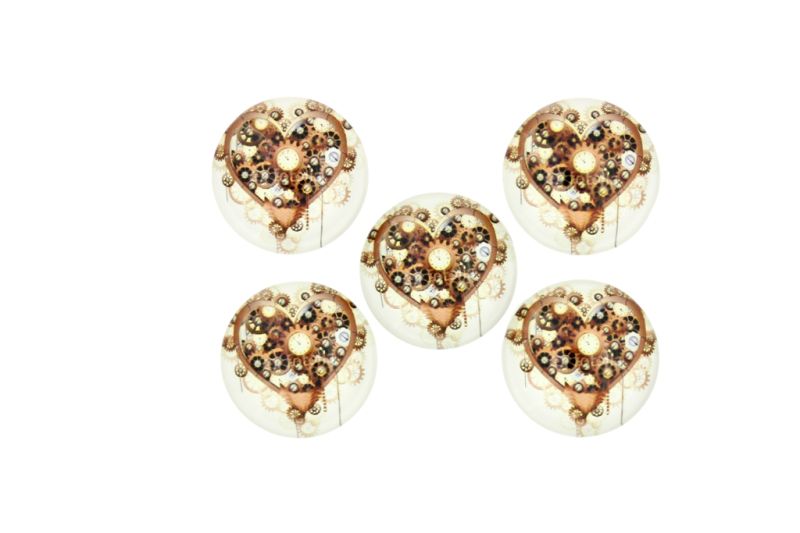 GLASS BEADS - CABOCHONS PATTERN - HALF ROUND 20mm - A CLOCKWORK - PACKAGE 25pcs.