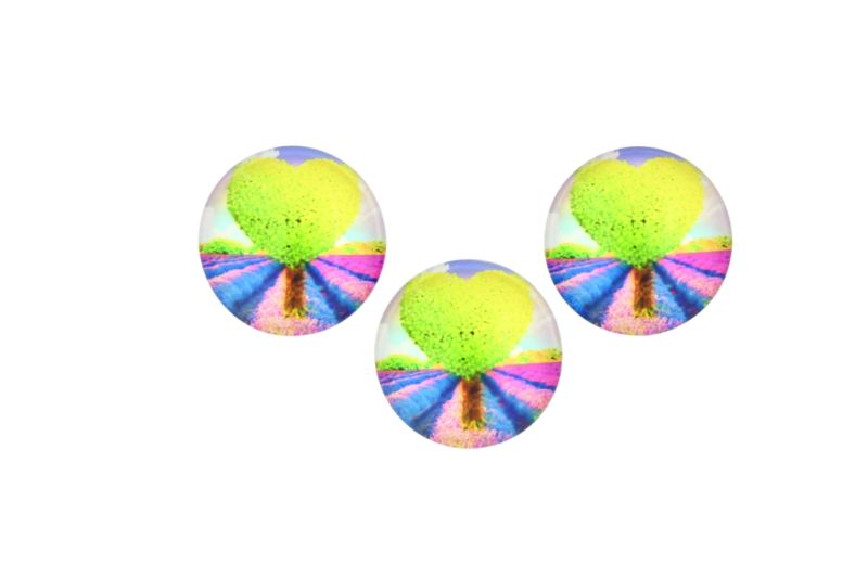 GLASS BEADS - CABOCHONS PATTERN - HALF ROUND 22mm - TREE - HEART - PACKAGE 25pcs.