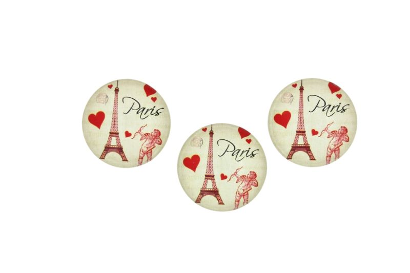 GLASS BEADS - CABOCHONS PATTERN - HALF ROUND 22mm - LANDMARKS - EIFFEL TOWER AND HEARTS 01 - PACKAGE 25pcs.