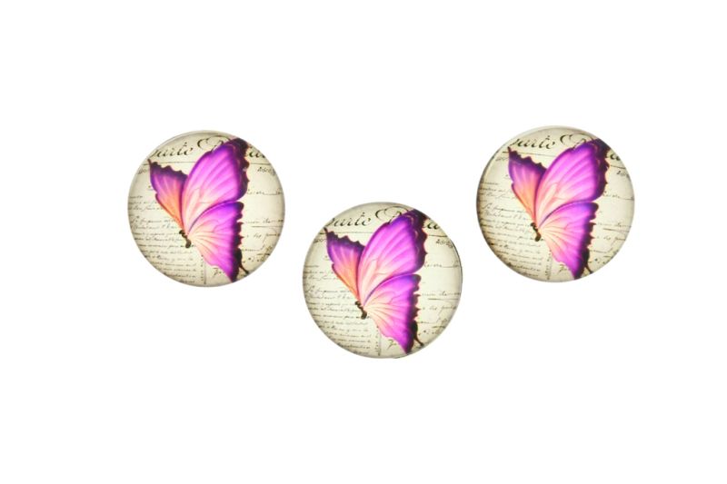GLASS BEADS - CABOCHONS PATTERN - HALF ROUND 22mm - BUTTERFLY - CYCLAMA - PACKAGE 25pcs.