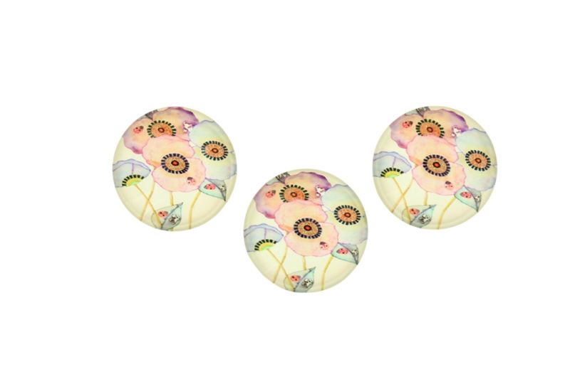 GLASS BEADS - CABOCHONS PATTERN - HALF ROUND 22mm - FLOWERS - POPPY PATTERN - PACKAGE 25pcs.