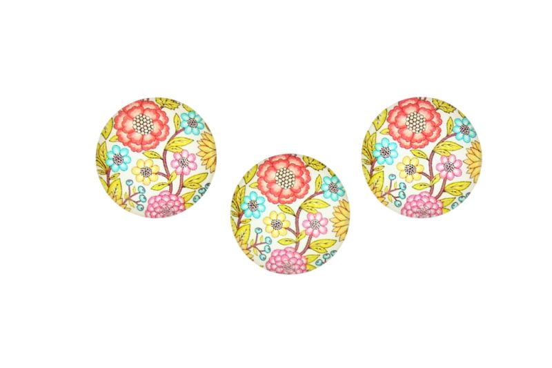 GLASS BEADS - CABOCHONS PATTERN - HALF ROUND 22mm - FLOWERS - MIX 05 - PACKAGE 25pcs.