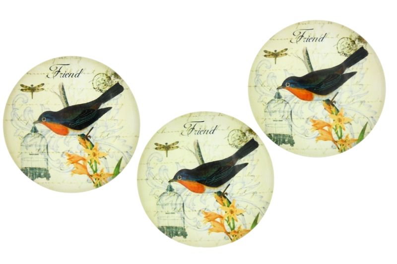 GLASS BEADS - CABOCHONS PATTERN - HALF ROUND 35mm - BIRD AND CAGE 01 - PACKAGE 10pcs.