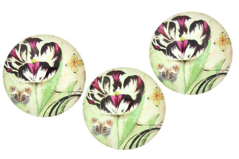 GLASS BEADS - CABOCHONS PATTERN - HALF ROUND 35mm - FLOWERS - TULIP - PACKAGE 10pcs.