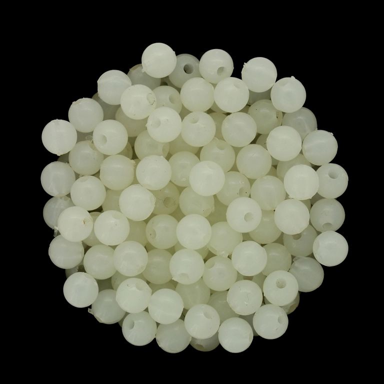 PLASTIC BEADS - PHOSPHOROUS - LIGHTING BALL - 6mm WHITE - ПАКЕТ 500g Hole-1.6mm (4880pcs.)