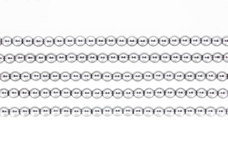 NATURAL STONE BEADS - HEMATITE SILVER - 6mm - PACKAGE (5x64pcs.) Hole-1.6mm