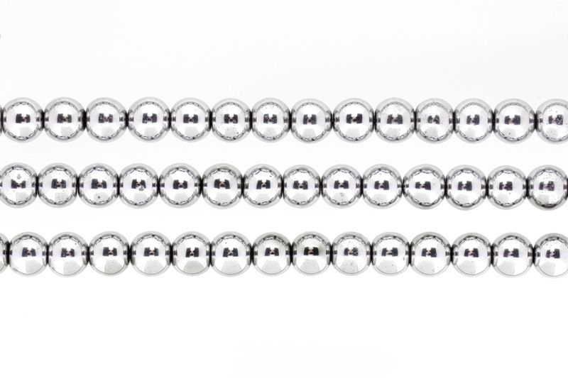 NATURAL STONE BEADS - HEMATITE SILVER - 10mm - PACKAGE (3x38pcs.) Hole-1.8mm