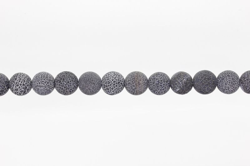 NATURAL STONE BEADS - AGATE CRACKED BLACK - 12mm - STRING (32pcs.) Hole-2.0mm