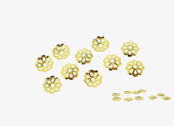 METAL ELEMENTS - CAP - METAL FILIGREE CAPS FLOWER 01 - 6х1mm GOLD COLOR - 5000pcs. Hole:1.0mm