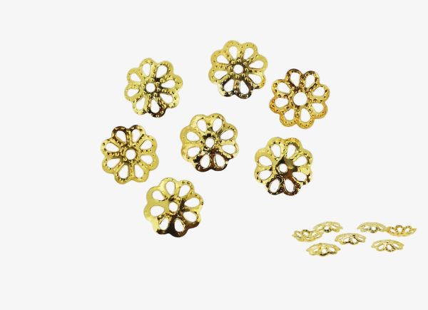 METAL ELEMENTS - CAP - METAL FILIGREE CAPS FLOWER 01 - 7х1.4mm GOLD COLOR - 500pcs. Hole:1.4mm