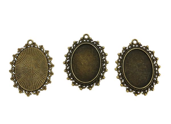 МЕТАЛНИ ЕЛЕМЕНТИ - ОСНОВА ЗА КАБОШОН - ЕЛИПСА 18х25мм - ДАНТЕЛА S - СТАРО ЗЛАТО - 5 бр. Отвор-2.0мм