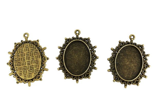 МЕТАЛНИ ЕЛЕМЕНТИ - ОСНОВА ЗА КАБОШОН - ЕЛИПСА 18х25мм - ДАНТЕЛА Л - СТАРО ЗЛАТО - 5 бр. Отвор-1.5мм