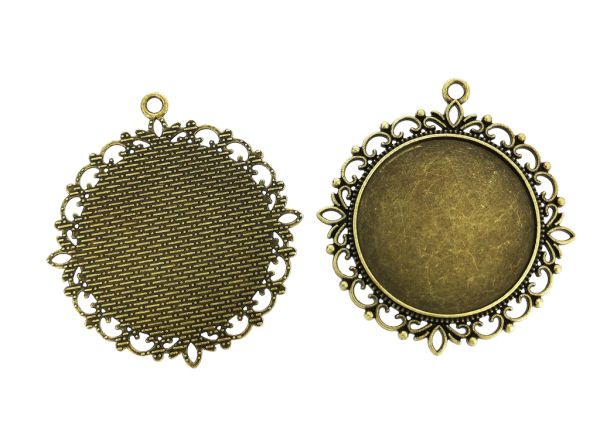 METAL ELEMENTS - CABOCHON BASE - CIRCLE 35mm - LACE С - ANTIQUE BRONZE - 20pcs. Hole-3.5mm