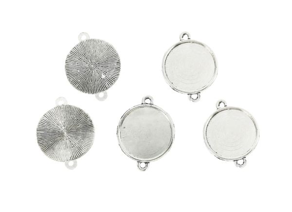 METAL ELEMENTS - CABOCHON BASE - CIRCLE 20mm - DOUBLE LOOP - NICKEL COLOR - 100pcs. Hole-2.0mm