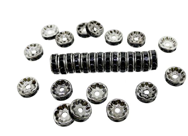 METAL ELEMENTS - RHINESTONE RONDELLE CRYSTAL ROUND LOOSE SPACER BEADS 01 - 10mm OXIDIZED WITH BLACK - 50pcs. Hole-2.2mm