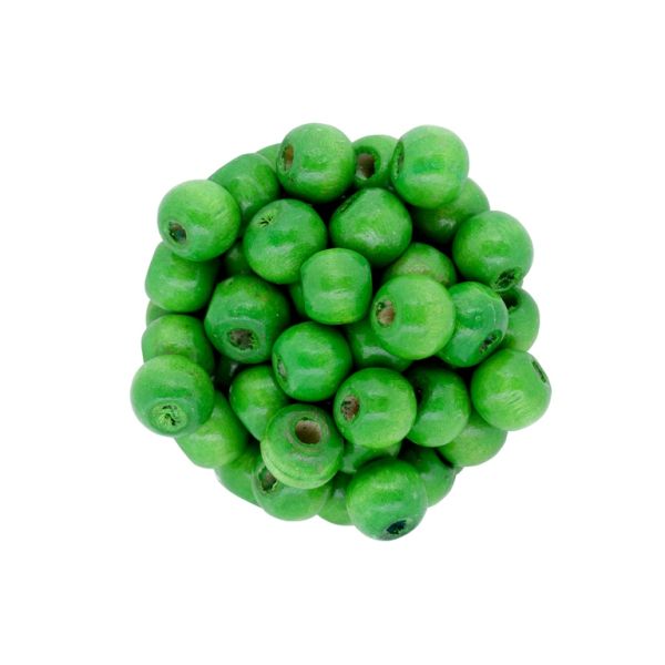WOODEN BEADS - BALL SHAPED - 9x10mm GREEN GRASSY 08 - 50g Hole-4.0mm (170pcs.)