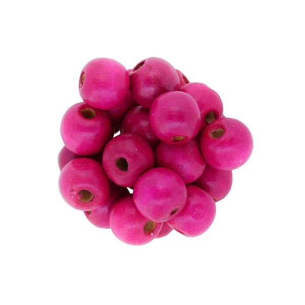 WOODEN BEADS - BALL SHAPED - 13x14mm CYCLAMEN - 50g Hole-4.5mm (59pcs.)