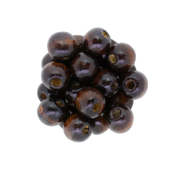 WOODEN BEADS - BALL SHAPED - 13x14mm BROWN (DARK) 07 - PACKAGE 500g Hole-4.5mm (600pcs.)