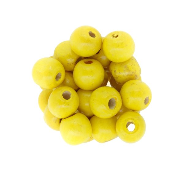 WOODEN BEADS - BALL SHAPED - 13x14mm YELLOW 12 - 50g Hole-4.5mm (59pcs.)
