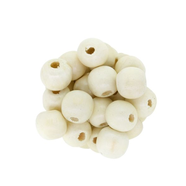 WOODEN BEADS - BALL SHAPED - 13x14mm NATURAL (LIGHT) 02 - 50g Hole-4.5mm (57pcs.)