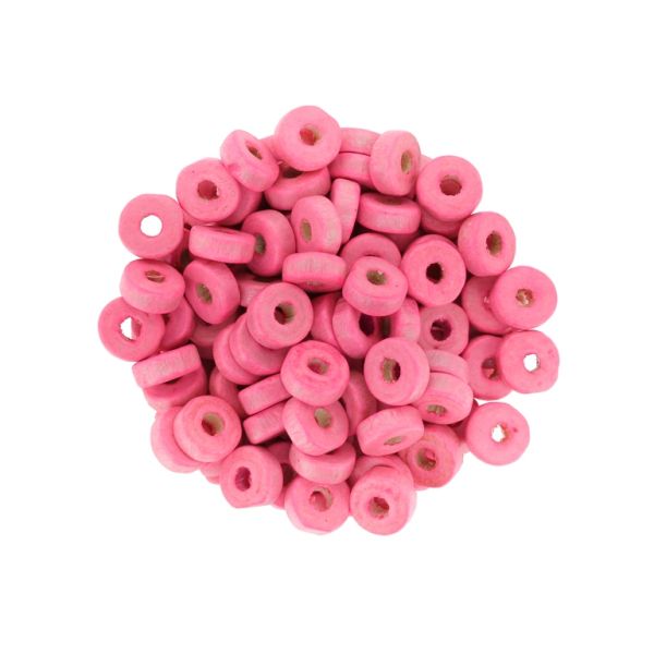 WOODEN BEADS - ROUND DISC SHAPED 2 - 8х4mm PINK - 500g Hole:3.0mm (5300pcs.)
