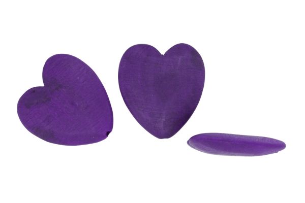 ДЪРВЕНИ МЪНИСТА - СЪРЦЕ - 43х37х8мм ЛИЛАВО - ПАКЕТ 50 бр. Отвор-3.0мм