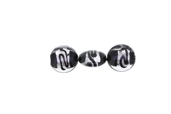 GLASS BEADS - MURANO STYLE - BONIBON WITH COLORFUL FILLING - 20х10mm WHITE-SILVER-BLACK - 60pcs. Hole:1.5mm