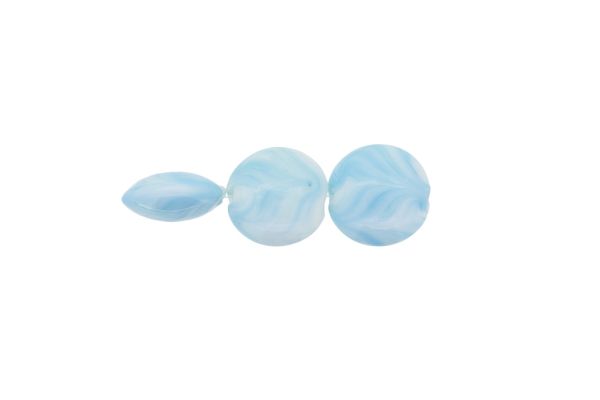 GLASS BEADS - MURANO STYLE - BONIBON - OPAQUE - 20х10mm WHITE AND BLUE SKY (LIGHT) - 60pcs. Hole:1.5mm