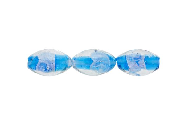GLASS BEADS - MURANO STYLE - ELLIPSE WITH SILVER FILLING - SPIRAL - 24х16mm WHITE AND BLUE SKY (DARK) - 48pcs. Hole:1.5mm