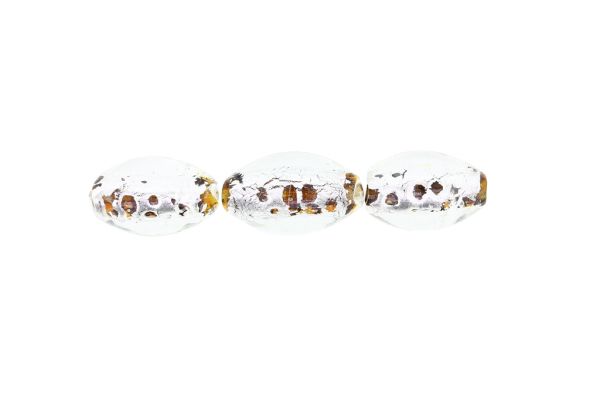 GLASS BEADS - MURANO STYLE - ELLIPSE WITH SILVER FILLING 02 - 24х16mm WHITE AND BROWN - 48pcs. Hole:1.5mm